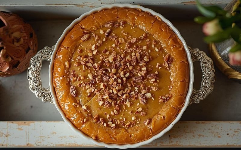 Bhakhlava Cheesecake Recipe – Creamy, Crunchy, and Delicious garnish with nuts