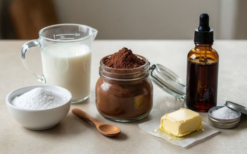 Ingredients for chocolate brownie frosting recipe