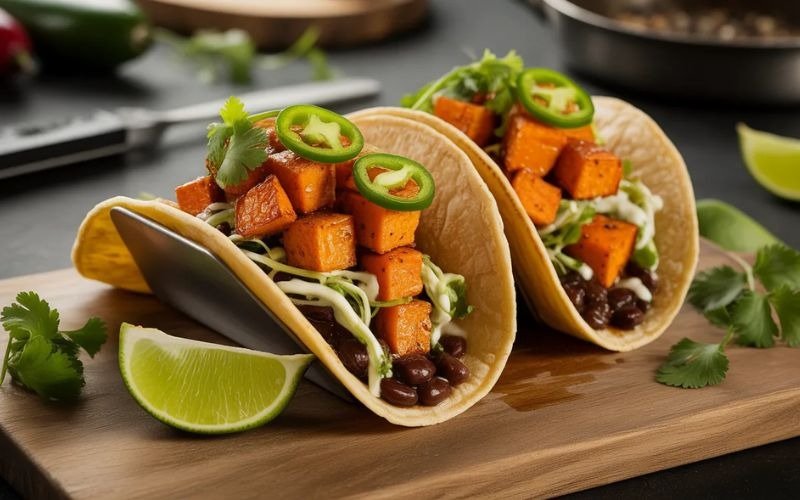 Sweet Potato Tacos with Black Bean & Lime Slaw