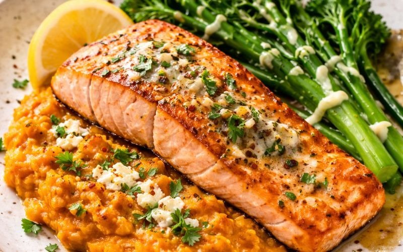 Salmon With Roasted Sweet Potato Mash